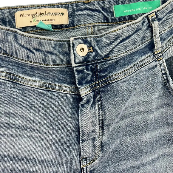 Anthropologie PilcroJeans High-Rise Slim Medium Wash Distressed Plus‎ Size 18W - Picture 3 of 16